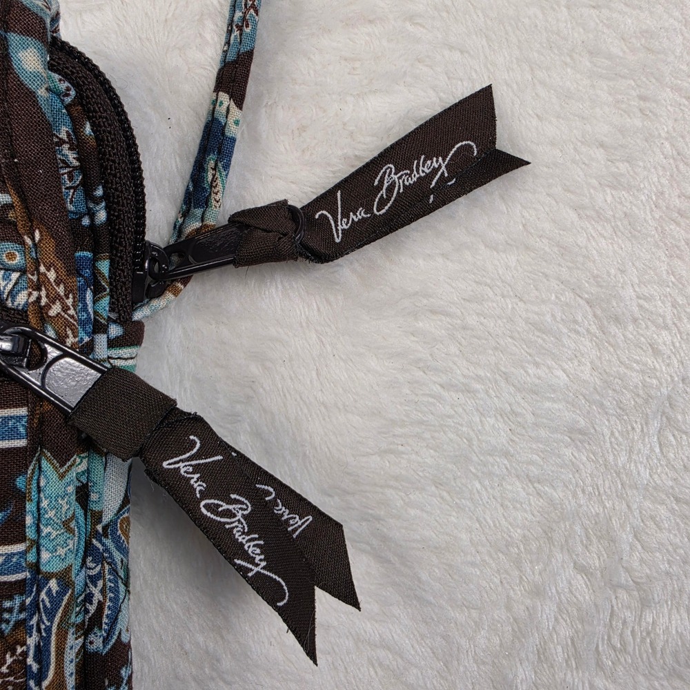 Vera Bradley Crossbody Bag Small Brown Blue Floral Excellent Quilted Paisley - Picture 2 of 9